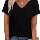 WEESO Womens T Shirts Short Sleeve Summer Tops Cute V Neck Casual Blouses (X-Large, Plain Black)