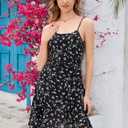 ZTC Floral Summer Dress for Women Spaghetti Strap Sleeveless A-line Dress Casual Beach Daily Wear Perfect for Vacation (Black, M)
