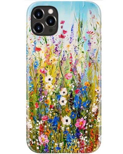 Goodon for iPhone 12 Pro Max Case Cute - Wireless Charging Compatible - Dual-Layer Hard Shell + Silicone Cover - Protective Phone Case with Trendy Designs for Women - Wildflowers Painting