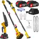 2-in-1 Electric Pole Saws for Tree Trimming, 6 Inch Cordless Pole Saw Battery Powered & Mini Chainsaw with 2 21V Batteries & Charger & Extension Pole, 14.2 Ft Max Reach Pole Saw for Branch Pruning