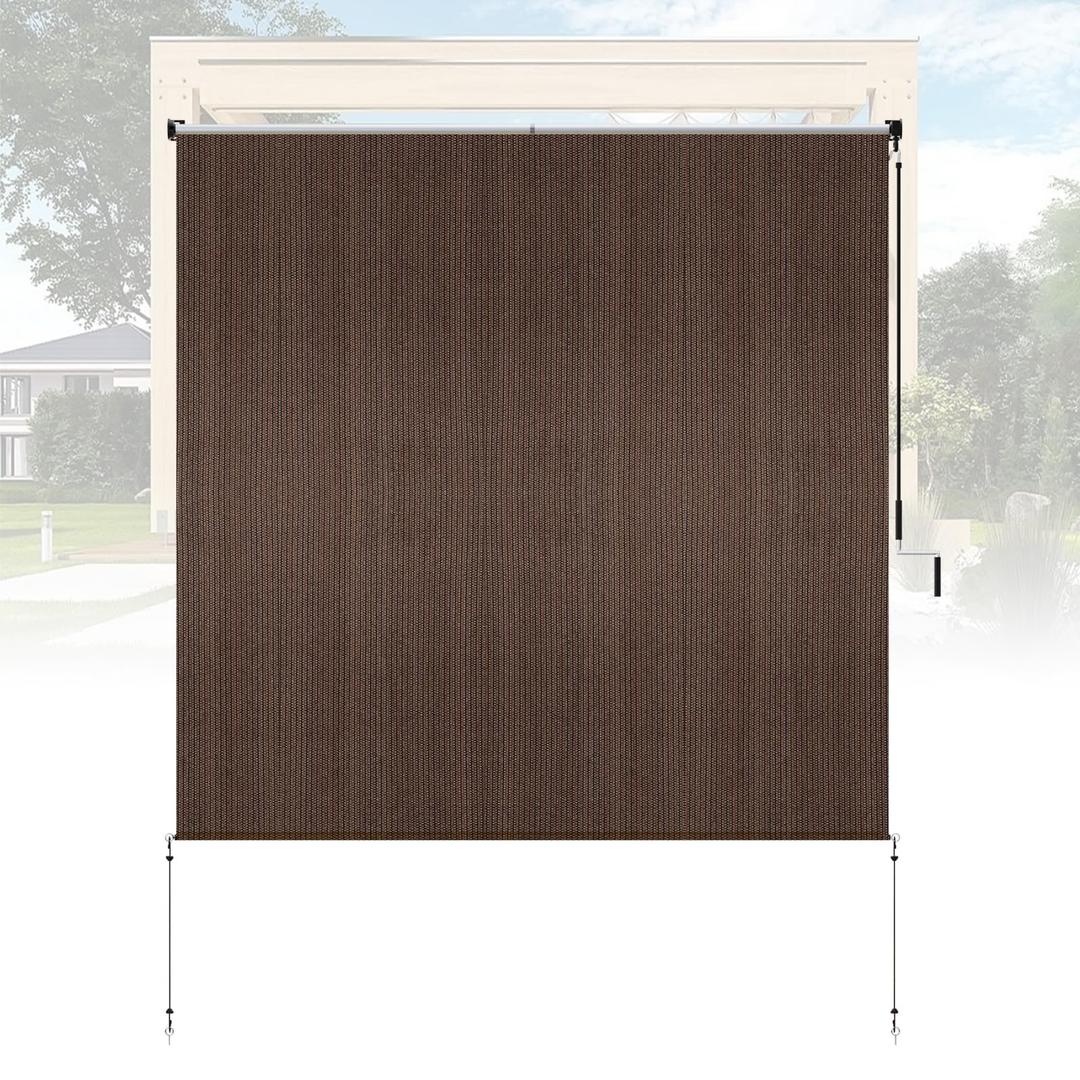 Outdoor Roller Shades for Patio, Cordless Exterior Roll Up Blinds for Porch Gazebo Pergola Backyard Deck Balcony, Privacy Screen Protection UV Sun Blocking Fade-Resistant 5ft Wide x 6 H Brown