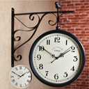 American Iron Vintage Train Station Clock Double Sided Wall Clock, Double Sided Metal Clock, European Antique Silent Double Sided Wall Clock for Patio, Garage, Fence, House, Living Room Art Decoration