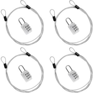Cable Lock Double Loops 5Ft Long Silver Security Cable with Lock, Bike Locks Cables 2.5mm Braided Steel Coated Safety Cables Wire for Luggage, Outdoor, Clothesline (4 Pack)
