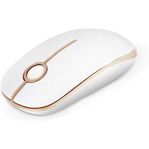VssoPlor Wireless Mouse, 2.4G Slim Portable Computer Laptop Mouse with Nano Receiver Quiet Silent Optical Mice for Notebook, PC, Laptop, ComputerWhite and Gold