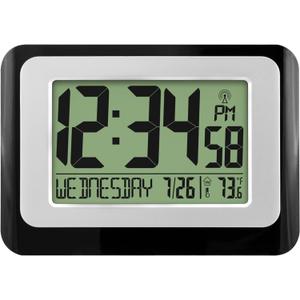 La Crosse Technology W88631 Digital Atomic Black Wall Clock with Temperature