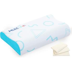 MLILY Kids Pillow for Sleeping, Adjustable Kids Memory Foam Pillow for Bed Set, Breathable and Cooling Pillows for Kids Boy Girl, CertiPUR-US Certified, 12x20 Inch, Blue