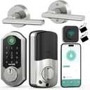 Hornbill Smart Lock Deadbolt Set WiFi: Keyless Entry Fingerprint Door Lock with Handle Keypad Code App Fobs, Alexa Smart Deadbolt - Satin Nickel
