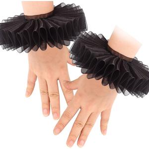 GRACEART Elizabethan Dickens Ruff Neck Clown Collar Elizabeth Wrist Ruffs Ruffle Cuff Arm Bands (Black)