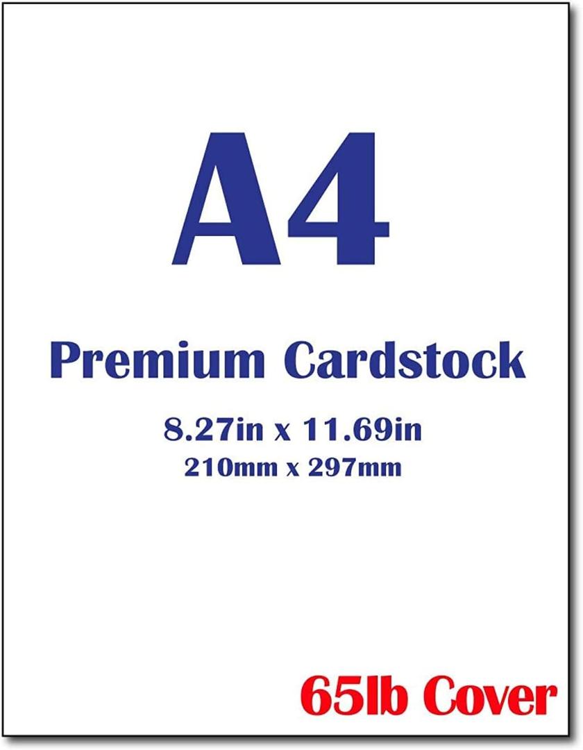 Premium A4 Cardstock - 8.3"x 11.7" - 65lb Cover (176 gsm) White (250 Sheets)