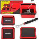 TOOLEAGUE 4Pcs Collapsible Magnetic Parts Tray Set with 15Lb Magnetic Pickup Pen,4.5" Square Silicone Foldable Tool for Organizing Screw Bolts Nuts Washers Pins and Other Small Metal Parts