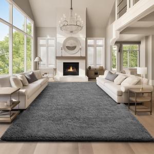 Ophanie Area Rugs 9x12 Living Room, Large Grey Bedroom Carpet, Big Shag Indoor Thick Soft Nursery Rug, Gray Fluffy Carpets for Boy and Girls Room Dorm Home Decor Aesthetic