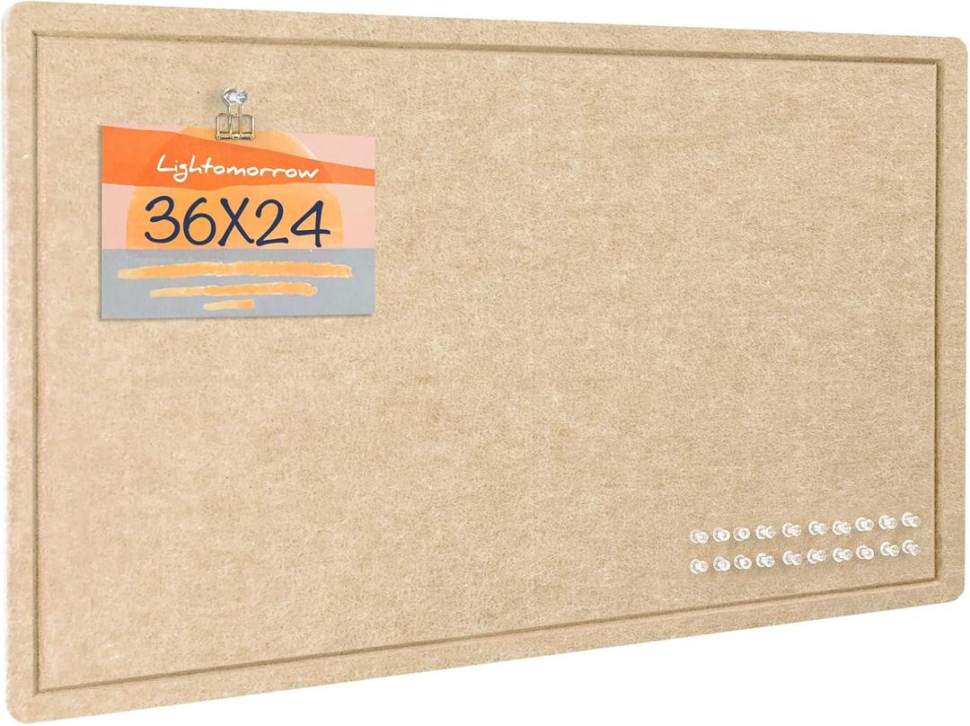 Lightomorrow Bulletin Board, 36 x 24 inches Felt Board - Decorative Pin Board, Cork Board Alternative for Wall, 3' x 2' Foldable Self-Adhesive Vision Board Prayer Board with 20 Pushpins - Beige Brown