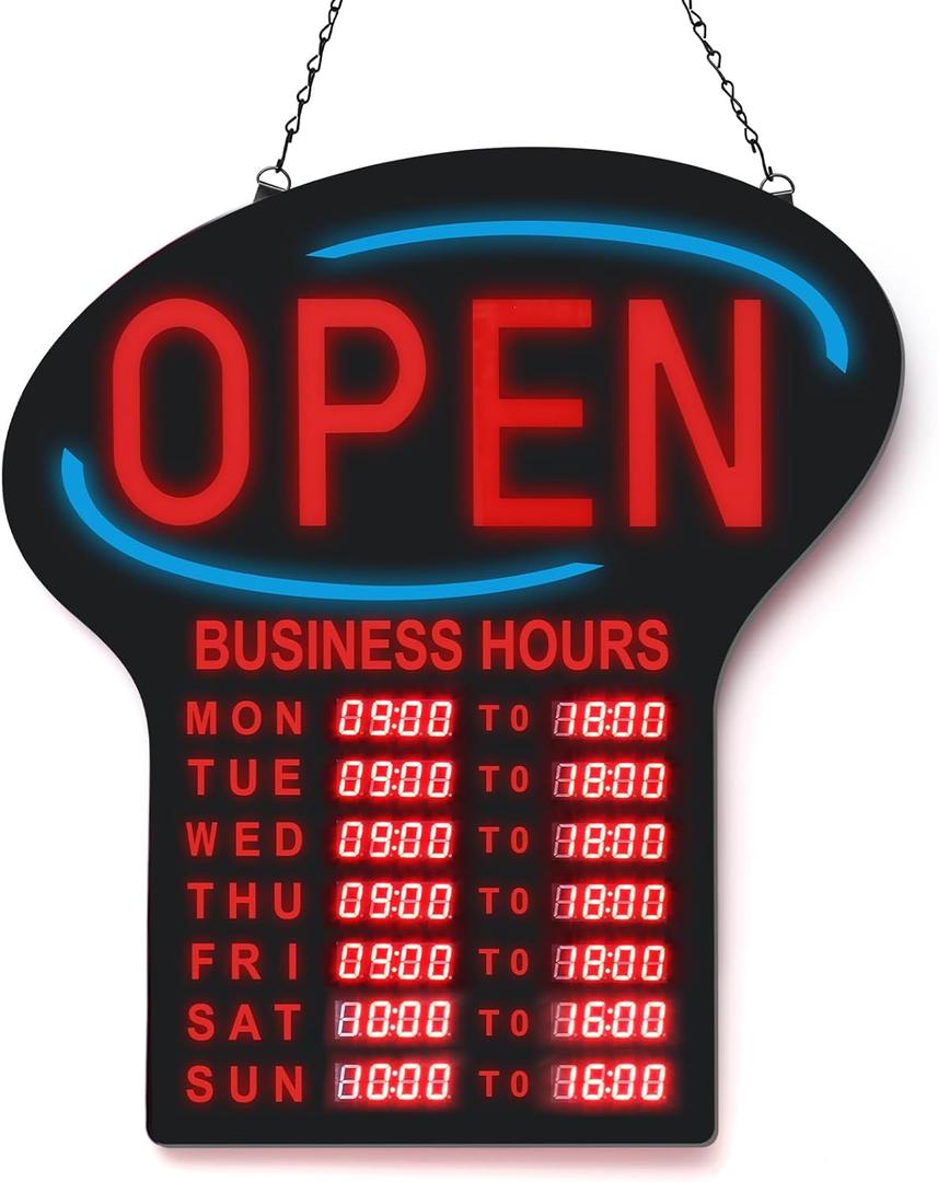 Kanayu LED Open Sign for Business with Programmable Store Hours - 24x17" Large Electronic Digital Message Board for Shop, Bar, Restaurant - Bright Billboard with Instructions