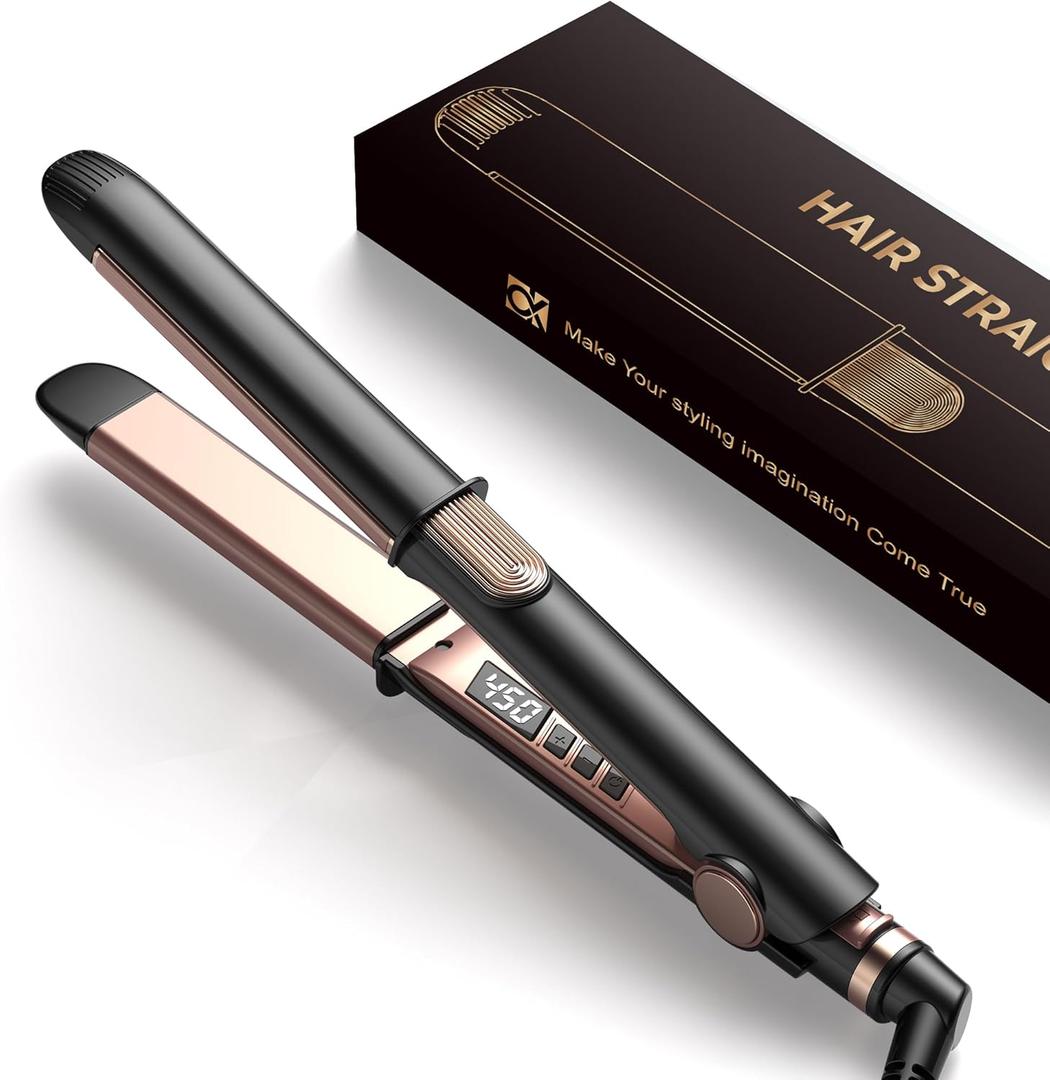 Yeshuai Ceramic Flat Iron, Hair Straightener & Curler, 12 Adjustable Temp & Dual Voltage Hair Straightener for Women for Smooth, Frizz-Free Styling, for All Hair Types (Rose Gold)