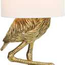Creative Co-Op Resin Flamingo Table Lamp with Linen Shade, Gold Finish, 32"