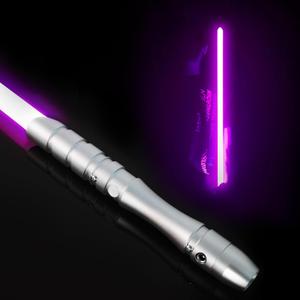Dueling Lightsaber for Adults,Rechargeable Metal Hilt,4 Modes & Sounds Light Saber,Age 5 6 7 8 9 10 11 12 13 Toys for Kids,Cosplay,Family Days,Brithday Gift (Pinkish-Purple), silver hilt