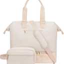 Weekender Bag with Shoe Compartment Travel Tote Overnight Personal Item for Airlines 17 Inch, Beige