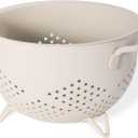 Metal Colander 5 Quart Powder Coated Self-draining Metal Strainer with Base,Kitchen Pasta Fruit Vegetable Basket with Double Handles (Sand Yellow)