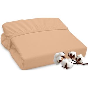 ROYALE LINENS 300 Thread Count 100% Long Staple Combed Cotton Fitted Sheet Twin XL - Super Soft Deep Pocket Bottom Sheet - Fitted Sheets Only - Elastic Sheets (Twin XL, Sand)