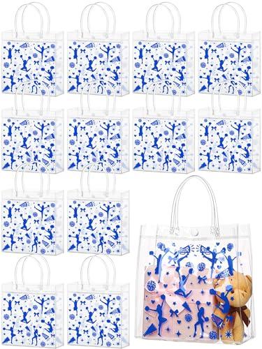 Sweetude 24 Pcs Cheer Clear Treat Bags with Handles for Cheer Team Cheerleader Gift Bag Bulk Cheerleader Party Supplies (Blue)