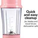 Hamilton Beach Portable Blender for Shakes and Smoothies, 14 Oz BPA Free Travel Cup & Lid, Durable Stainless Steel Blades, Personal Smoothie Blender, Coral (51171)