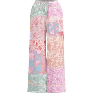 Women's Floral Bobo Pants Color Block Drawstring Waist Wide Leg Pants Holiday Vacation Trousers (Medium)