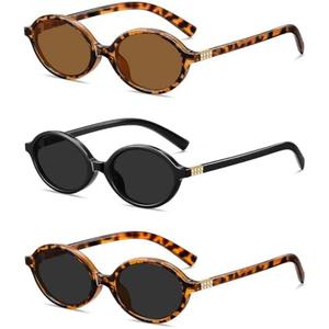 DUSHINE Retro Oval Trendy Sunglasses for Women Lightweight Narrow Shades UV protection Sun Glasses(3 Pack)