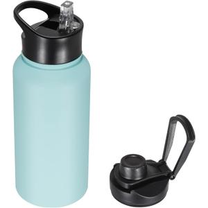 32 oz Insulated Water Bottle with Straw Lid & Wide Mouth Lids, Stainless Steel Sports Water Bottles, Double Walled Vacuum, Leak Proof, Turquoise Blue