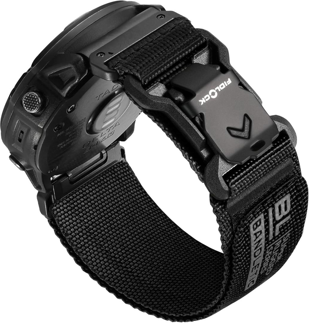 Bandletic Compatible with Garmin Fenix 5X 6X 7X Watch Band - 26mm Easy-Fit Rugged Nylon Strap with Magnetic Fidlock V-Buckle for Fenix 8 51mm/7X 6X Pro/5X Plus/3/3 HR/Tactix/Epix Pro2 51mm/Instinct 2X (Black)