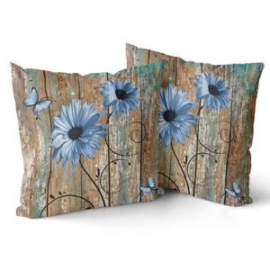 Giwawa Rustic Daisy Board Pillow Covers 20x20 Inch Blue Sunflowers on Vintage Style Wood Plank Throw Pillowcases Set of 2 Double Sided for Couch Cushion Sofa Bedroom Home Decoration