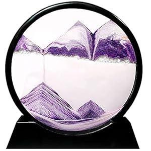 Muyan Moving Sand Art Picture Sandscapes in Motion Round Glass 3D Deep Sea Sand Art for Adult Kid Large Desktop Art Toys (Purple, 7 Inch)
