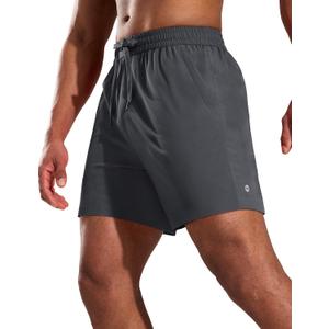 MIER Running Gym Shorts for Men 5 Inch Quick Dry Athletic Workout Shorts with Zipper Pockets, Elastic Waist, No Liner (Gray, L)