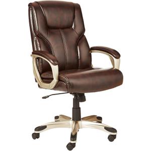 Amazon Basics Executive High Back Office Desk Chair, Adjustable Height, Tilt, Swivel, One Size, Brown/Gold