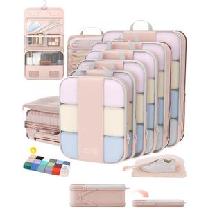 10 Set Compression Packing Cubes for Travel Gifts Women Mom,OlarHike Luggage Clothes Organizer for Travelers,Airplane/Cruise/Car/Train Travel Essentials,Compressible Expandable Saver Space Bags(Beige)