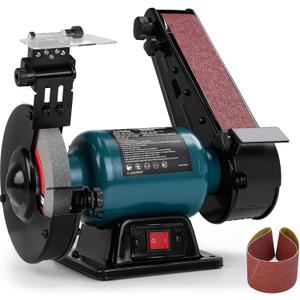 6-Inch Bench Grinder & 2x27 Belt Sander Combo, 2.5A Induction Motor Bench Tool for Sharpening, Knife Work, Wood Projects and Metal Finishing