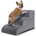 Zonflon Dog Stairs for Small Dogs, 15.7" High 3 Step Foam Ramp for Bed & Couch, Pet Steps for Senior Pets, Non Slip Base, Washable Cover, Joint Support Design, Grey, Suitable for Cats