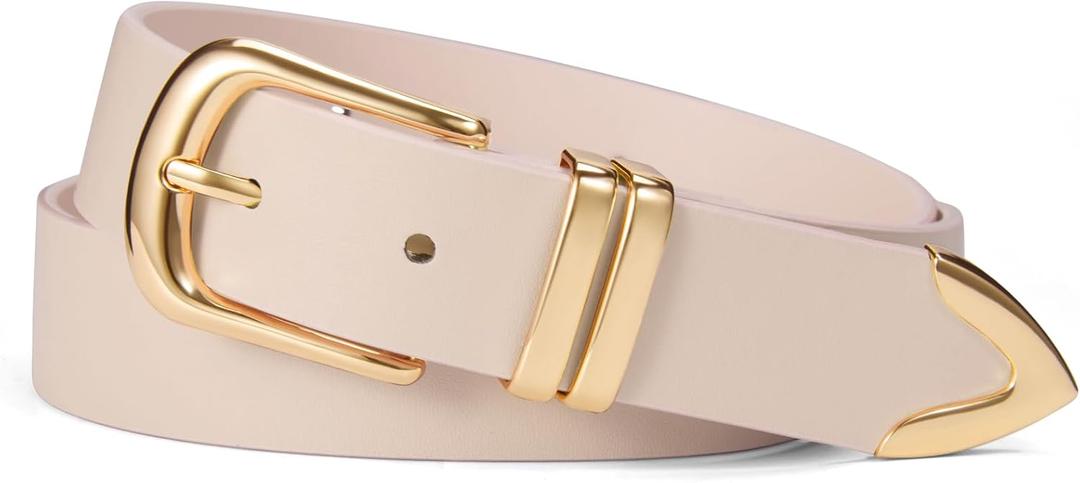 VATAN Women Leather Belt for Jeans Dresses Pants Fashion Ladies Casual Waist Belt with Gold Buckle 42"