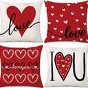 Coeufuedy Valentine's Day Pillow Covers 18x18 Set of 4 Love Heart I Love You Anniversary Wedding Decoration Cushion Covers for Sofa Couch (Red-02)