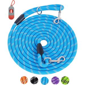 Long Rope Leash for Dog Training 16FT 30FT 50FT 100FT, Reflective Threads Check Cord Recall Training Agility Dog Lead for Large Medium Small Dogs, Dog Tie-out Cable for Playing, Camping, or Backyard (30FT* 1/3inch, Blue)