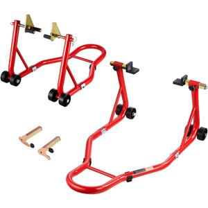 VEVOR Motorcycle Stand Lift, 850lbs Capacity Front Rear Combo Stand Lift, Front Wheel Dual-Fork Stand, Rear U+L Fork Swingarm Spool Stand, for Most Yamaha Honda Kawasaki Suzuki Motorcycles, Red