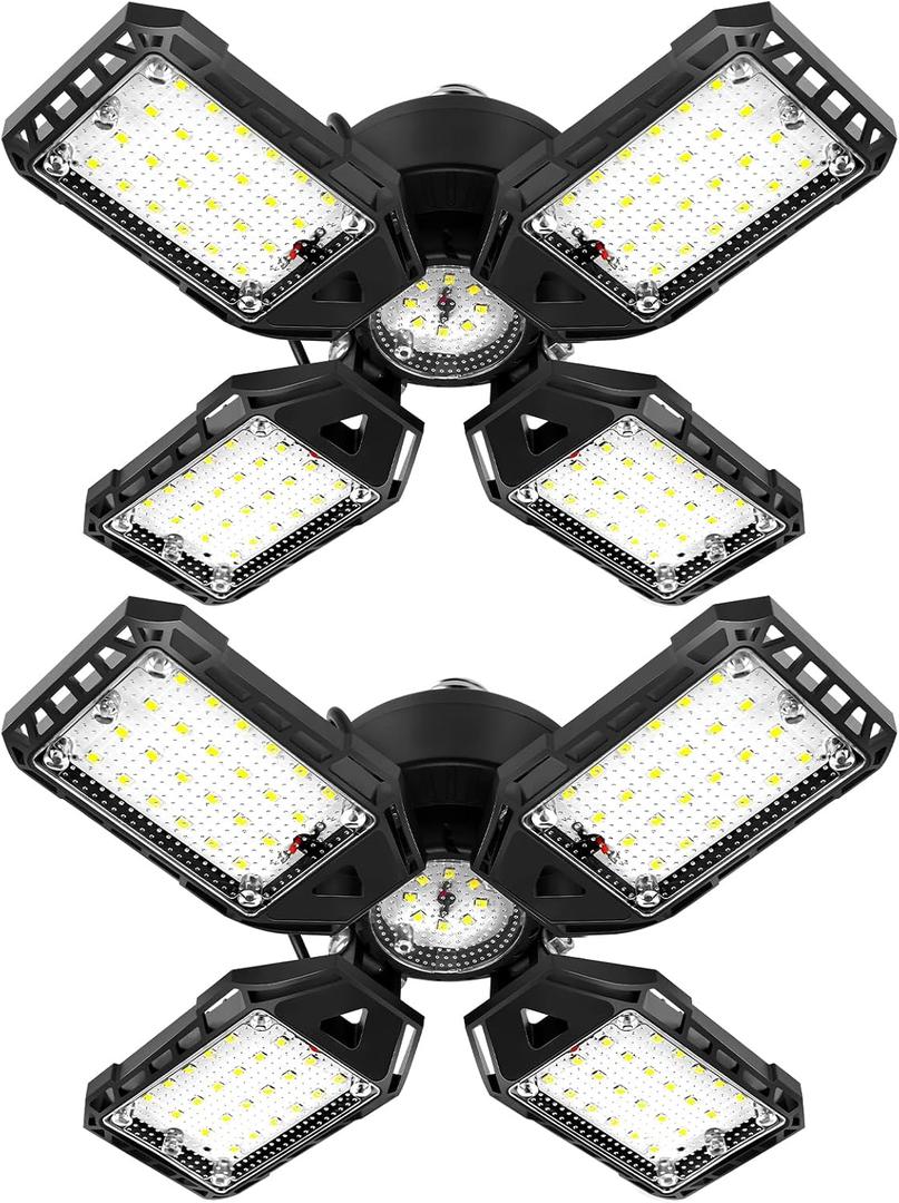 Aoretic LED Garage Lights Bulb 2 Pack -120W, 12000LM 6500K Led Shop Light with 4+1 Deformable Panels, Basement Barn Light Garages Ceiling Lights, E26/E27 for Garage, Warehouse, Shop