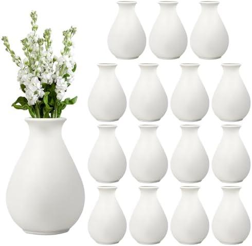 15 Pack White Ceramic Bud Vases Bulk, 3.9 Inch Small Boho Flower Vase, Matte White Vase for Centerpieces, Pampas Grass, Dried Flowers, Wedding Table and Home Décor