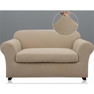 PrinceDeco Velvet Couch Cover Loveseat Covers for 2 Cushion Couch 3 Piece Sofa Covers for Dogs Washable Loveseat Covers Width Up to 72 Inch No Slip Stretch Sofa Slipcover(Medium, Taupe)