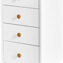 JanlyHome Under Desk Storage, Chest of 4 Drawers Under the Desk, Home Office Storage Cabinet with Glass Top, Small Mobile Printer Stand with Lockable Wheels for Home Office Study, White