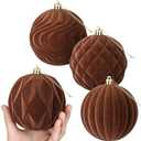 Blueweenly 4 Pcs 4 Inch Brown Large Velvet Christmas Ball Ornaments Vintage Christmas Plastic Ball Ornaments Flocked Tree Hanging Decoration for Xmas Party Wedding Home Decor