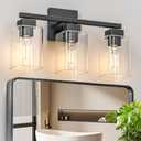 Espird Matte Black Bathroom Vanity Light, 3-Light Vanity Lighting fixtures Over Mirror, Square Design & UL Certification, Wall Sconces with Clear Glass Shades, E26 Socket (Bulbs Not Included)