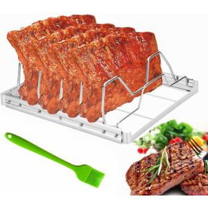 Rib Rack for Smoking, Foldable Rib Rack, Stainless Steel 4 Slots Rib Racks for Grilling, Smoker, and BBQ Accessories, Foldable Roasting Rack