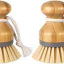 MR.SIGA Bamboo Palm Brush, Scrub Brush for Dishes Pots Pans Kitchen Sink Cleaning, Pack of 2 (Natural)