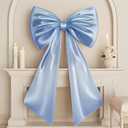 Big Blue Bow Room Decor 40x24 in Large Baby Blue Coquette Decorations for Party, Giant Ribbon Tie as Something Blue for The Bride on Wedding Backdrop Wall Decor (Internal Stability Layer) (Blue -Satin-cardboardframe)