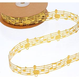 20 Yards Music Note Ribbon Decorations Craft Ribbons Hollow Notation Grosgrain Engraved Clothing Trim Accessories for Gift Wrapping Decor Christmas(Gold)